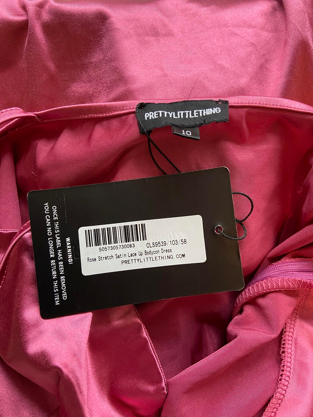 Prettylittlething Size 10 Rose Pink Satin Lace Up Bodycon Mini Dress BNWT Party