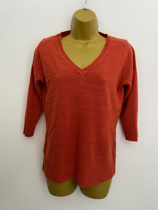 TU Lightweight V-Neck Sweater - Burnt Orange, Short Sleeve, Size 12