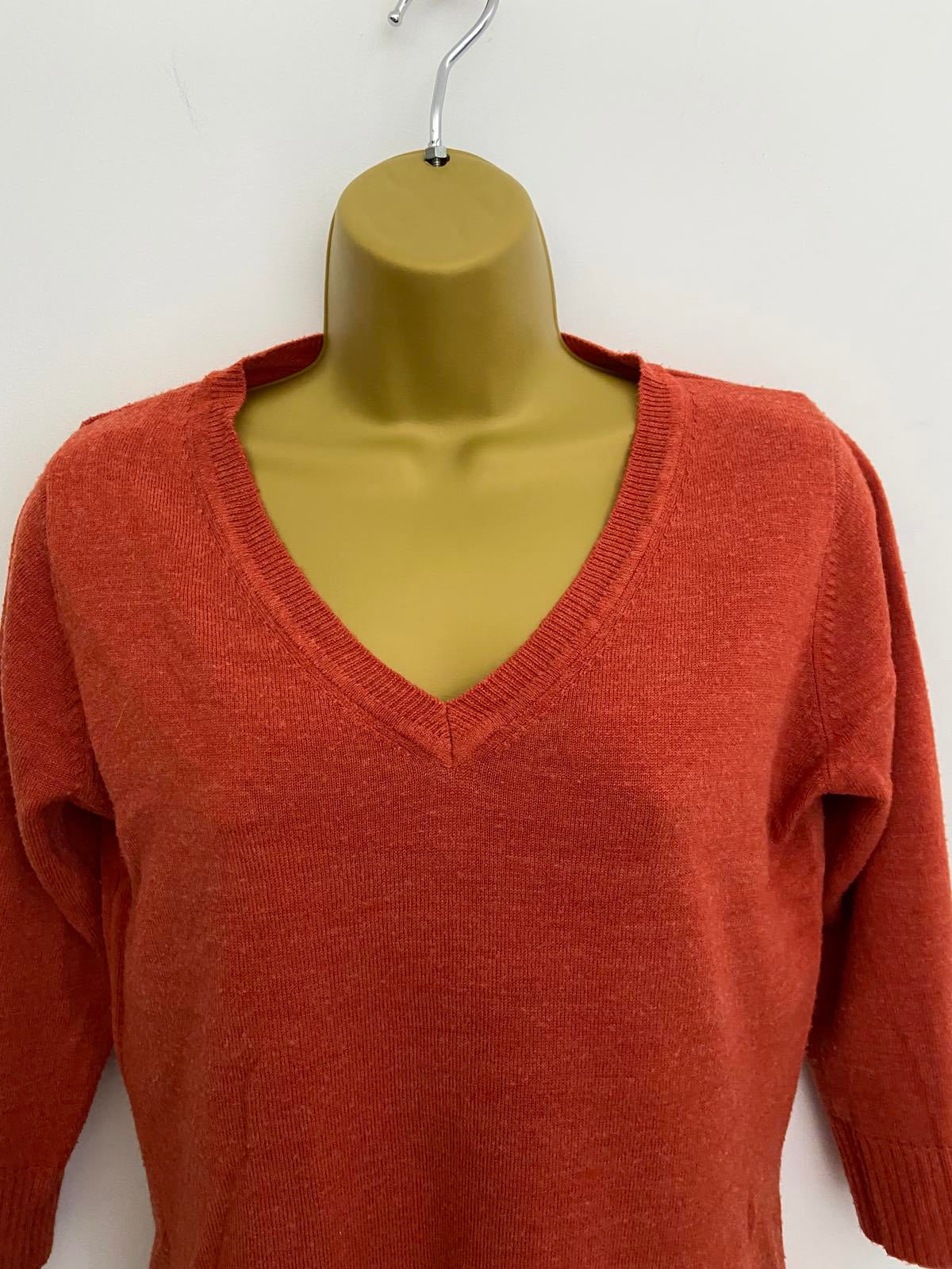 TU Lightweight V-Neck Sweater - Burnt Orange, Short Sleeve, Size 12