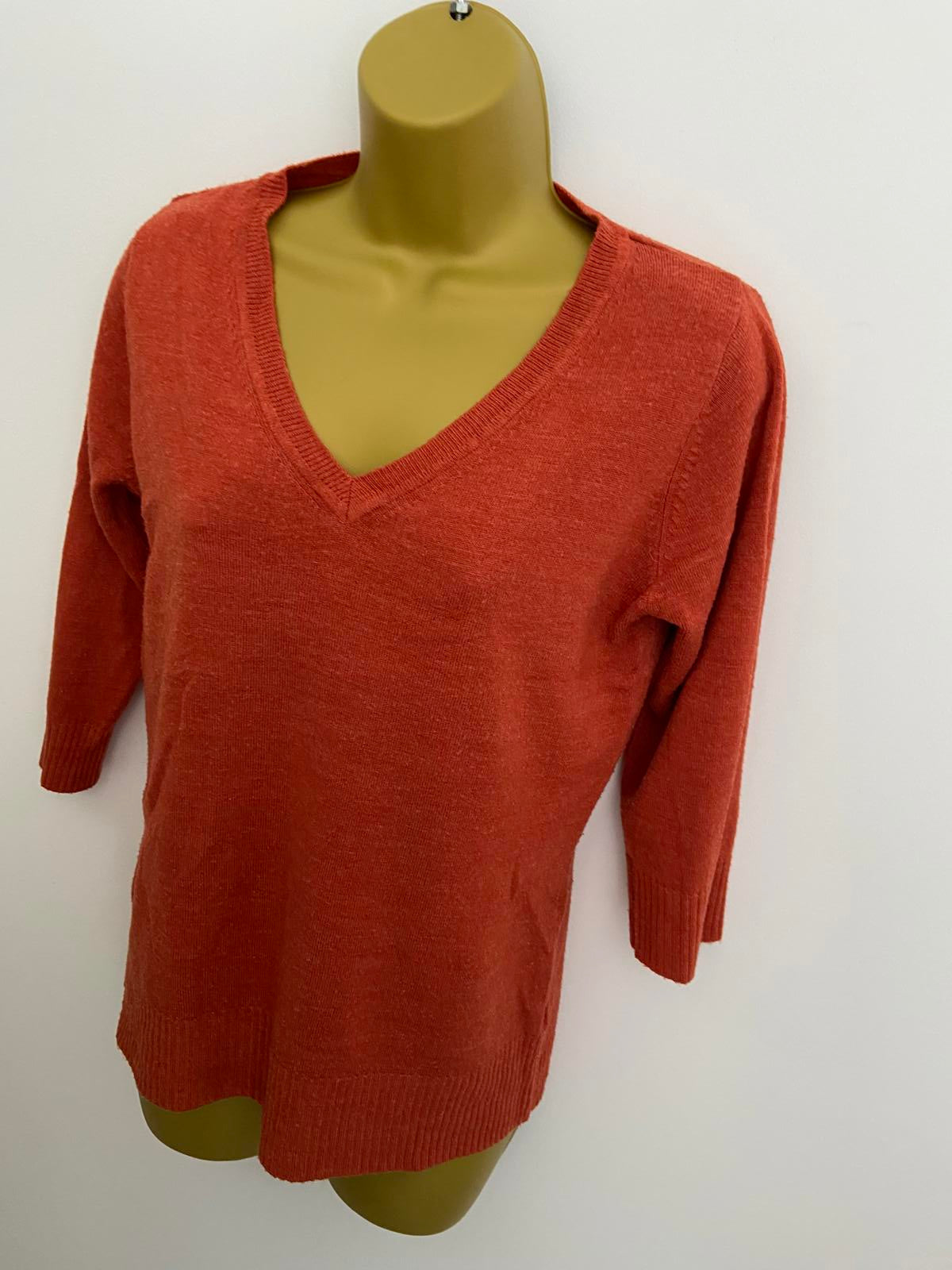 TU Lightweight V-Neck Sweater - Burnt Orange, Short Sleeve, Size 12