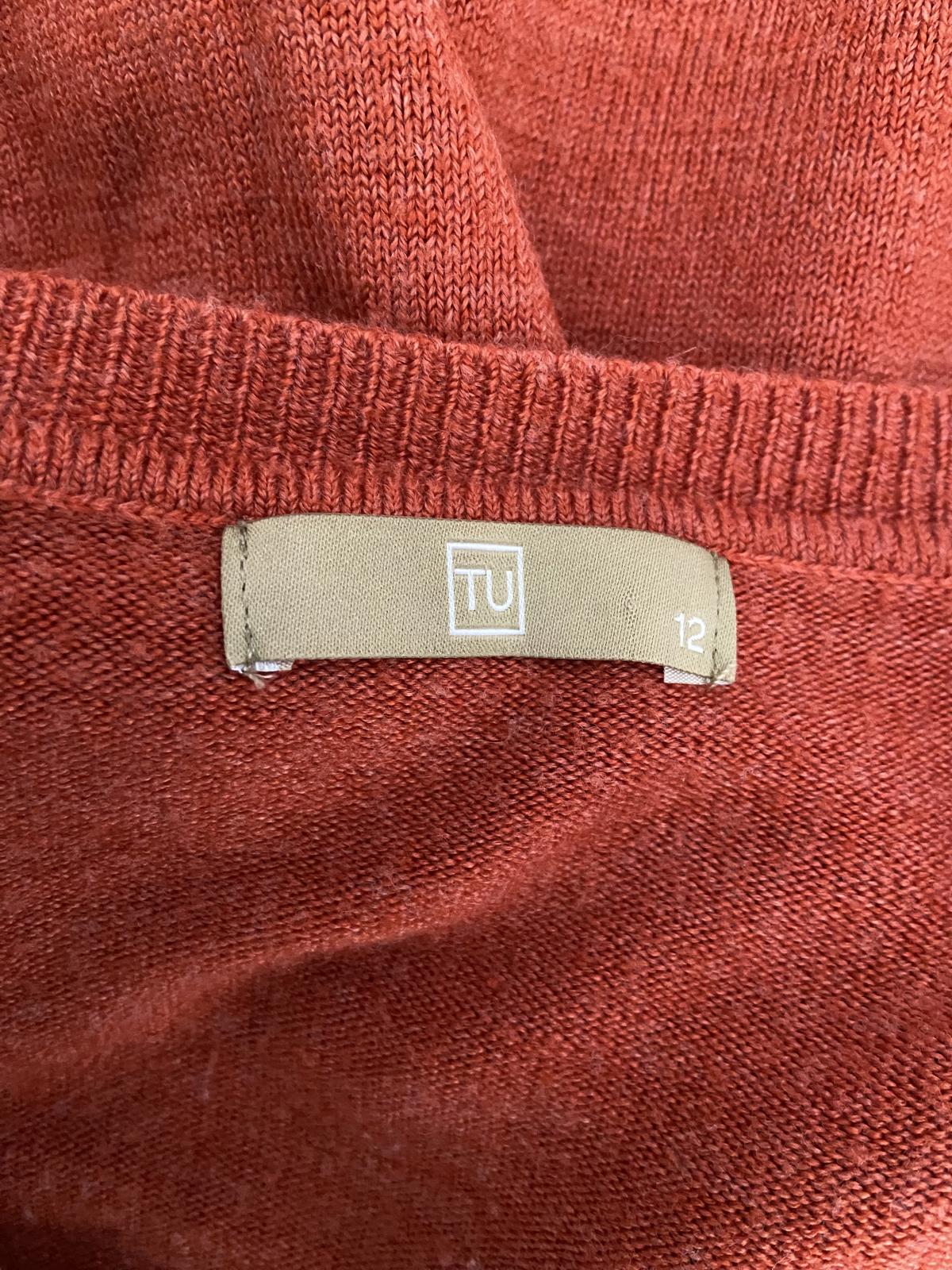 TU Lightweight V-Neck Sweater - Burnt Orange, Short Sleeve, Size 12