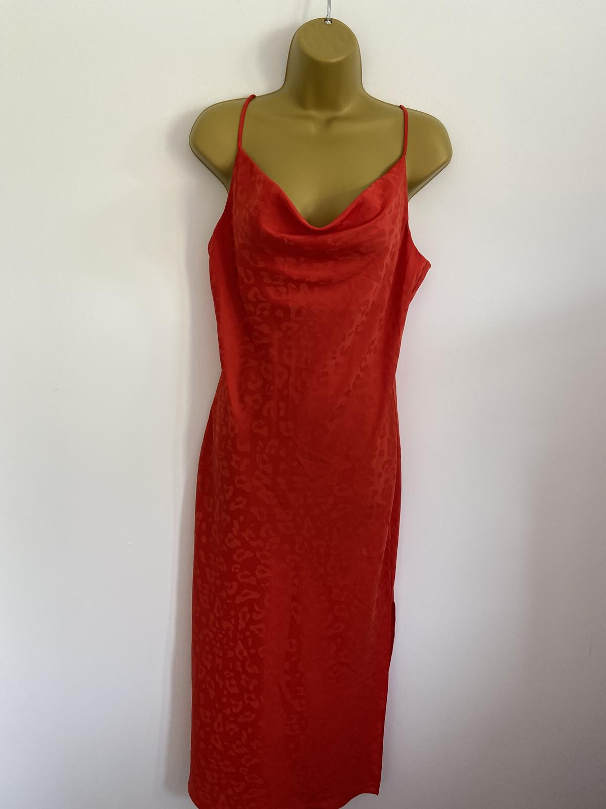 New Look Orange Leopard Print Cowl Neck Midi Slip Dress Size 10