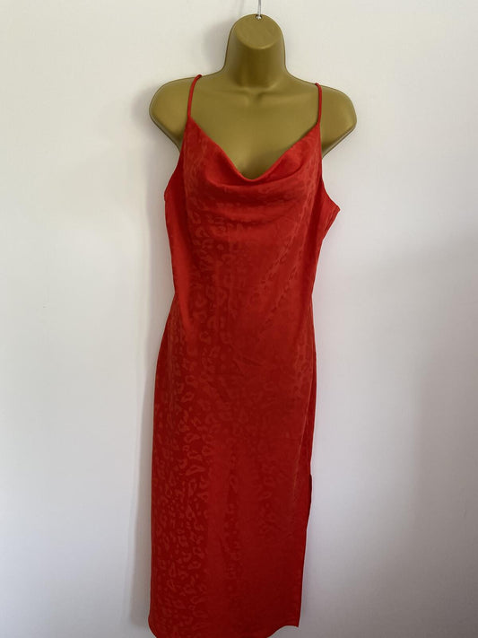 New Look Orange Leopard Print Cowl Neck Midi Slip Dress Size 10
