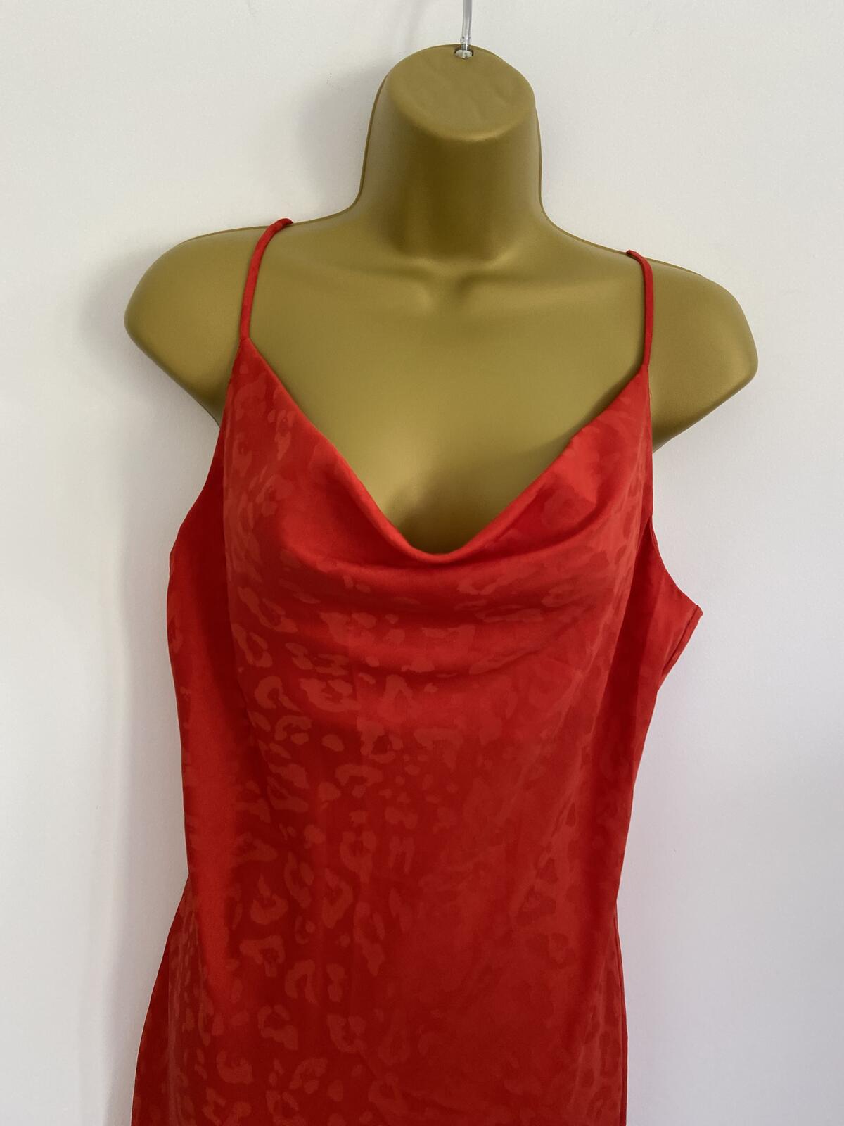 New Look Orange Leopard Print Cowl Neck Midi Slip Dress Size 10
