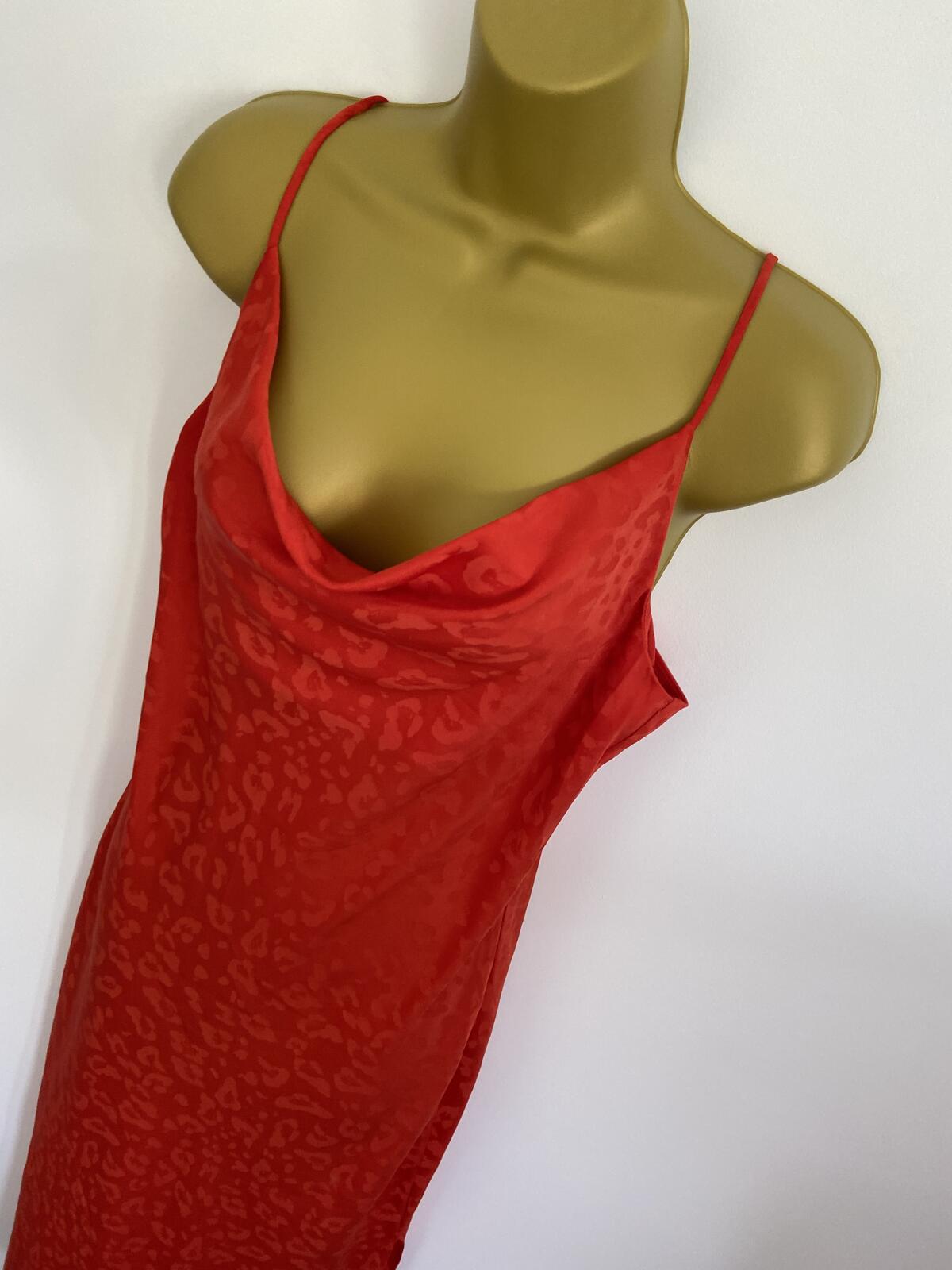 New Look Orange Leopard Print Cowl Neck Midi Slip Dress Size 10