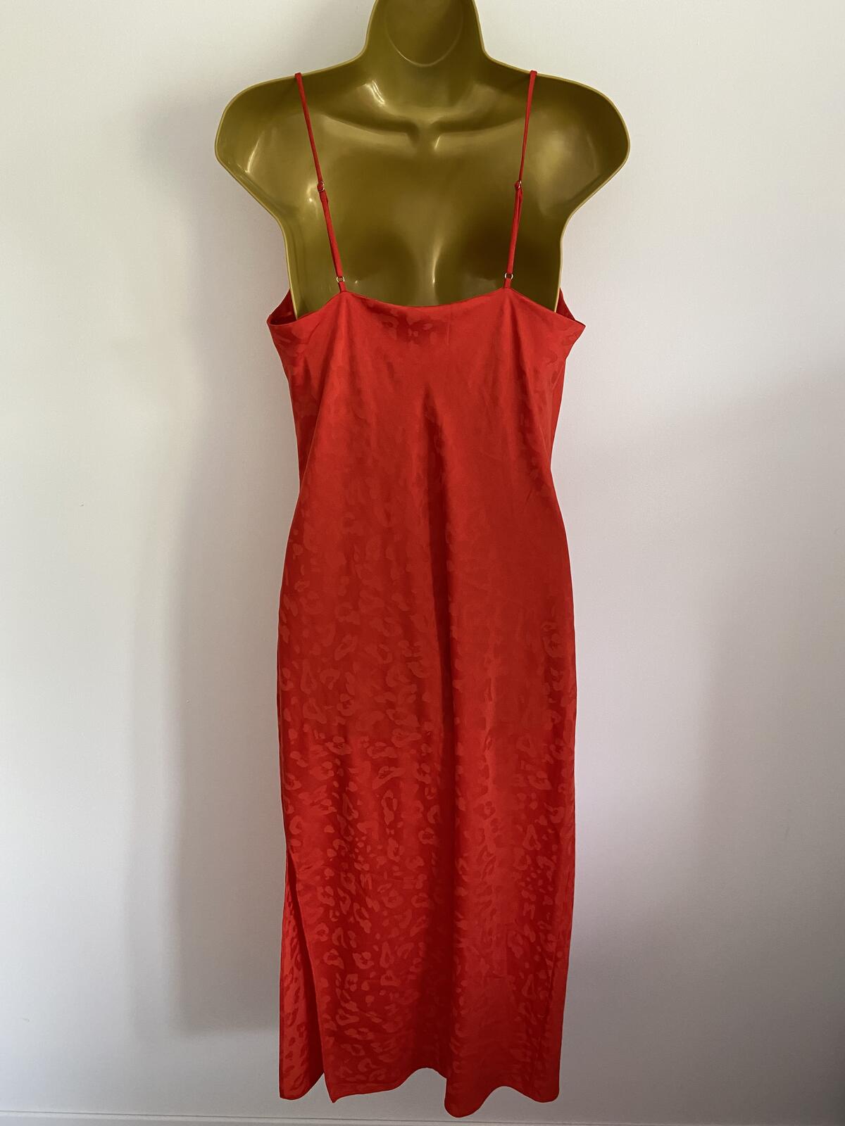 New Look Orange Leopard Print Cowl Neck Midi Slip Dress Size 10