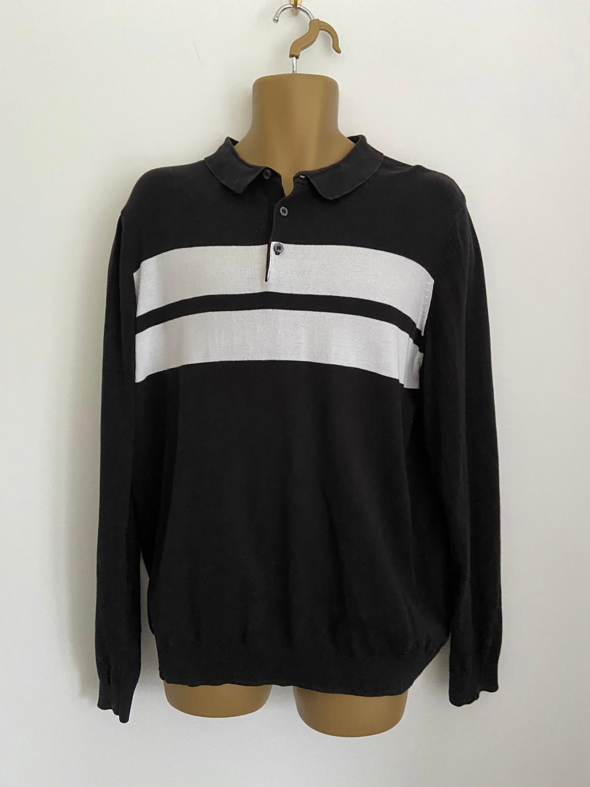 New Look Men's XL Black & White Stripe Lightweight Cotton Polo Sweater Jumper