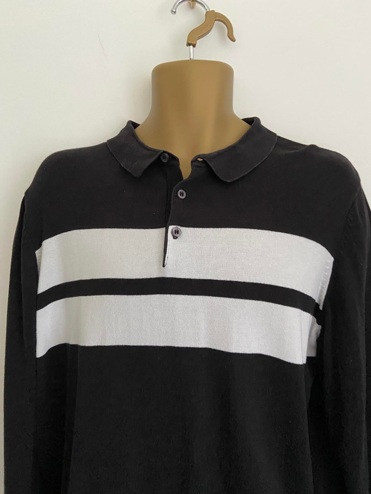 New Look Men's XL Black & White Stripe Lightweight Cotton Polo Sweater Jumper