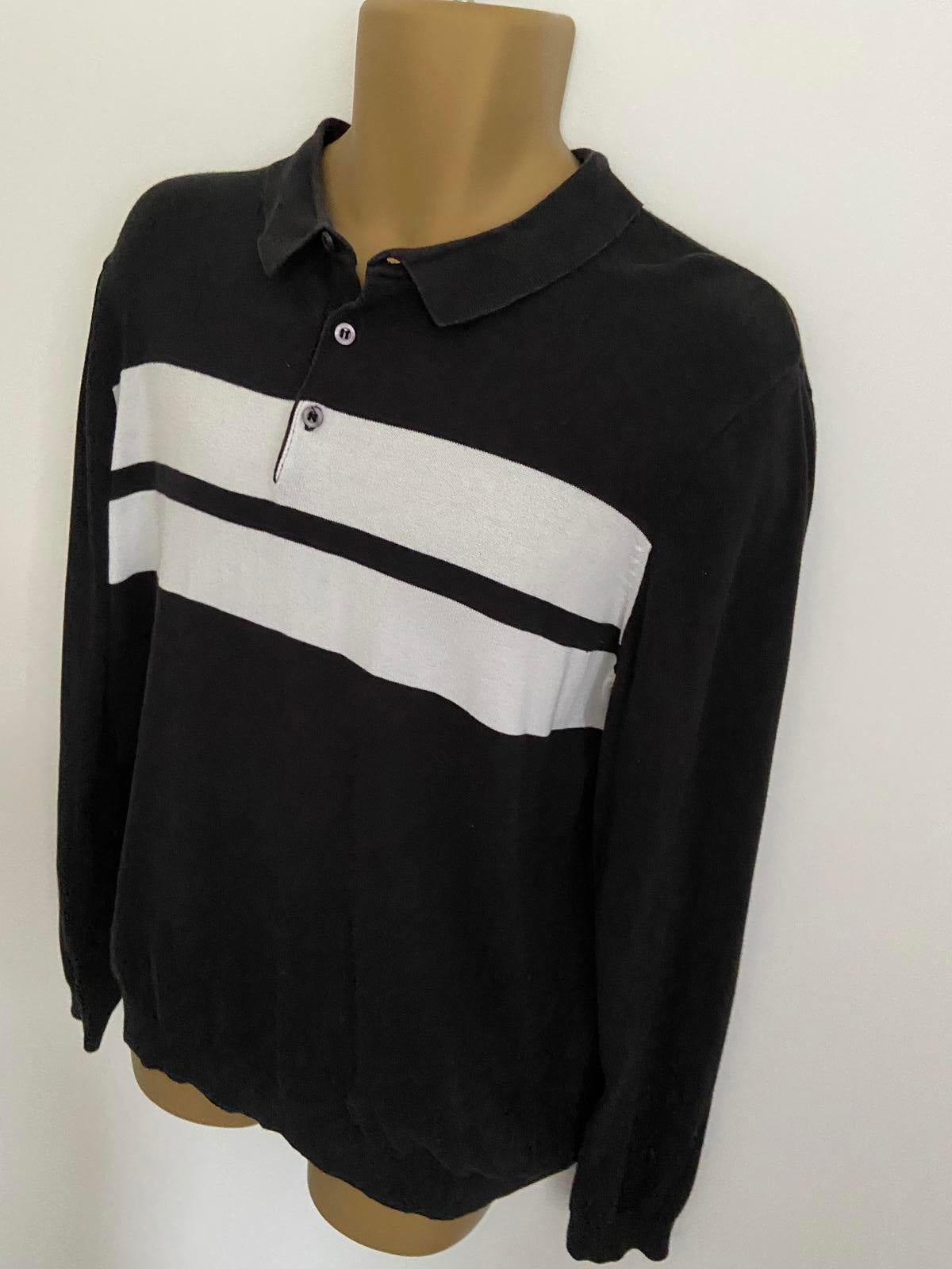 New Look Men's XL Black & White Stripe Lightweight Cotton Polo Sweater Jumper