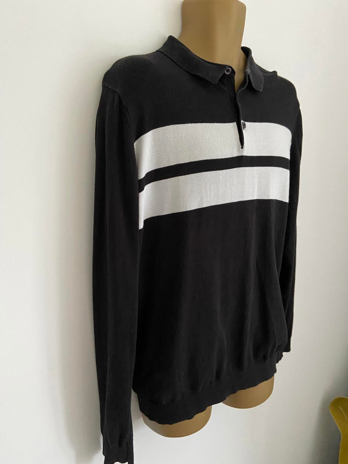 New Look Men's XL Black & White Stripe Lightweight Cotton Polo Sweater Jumper