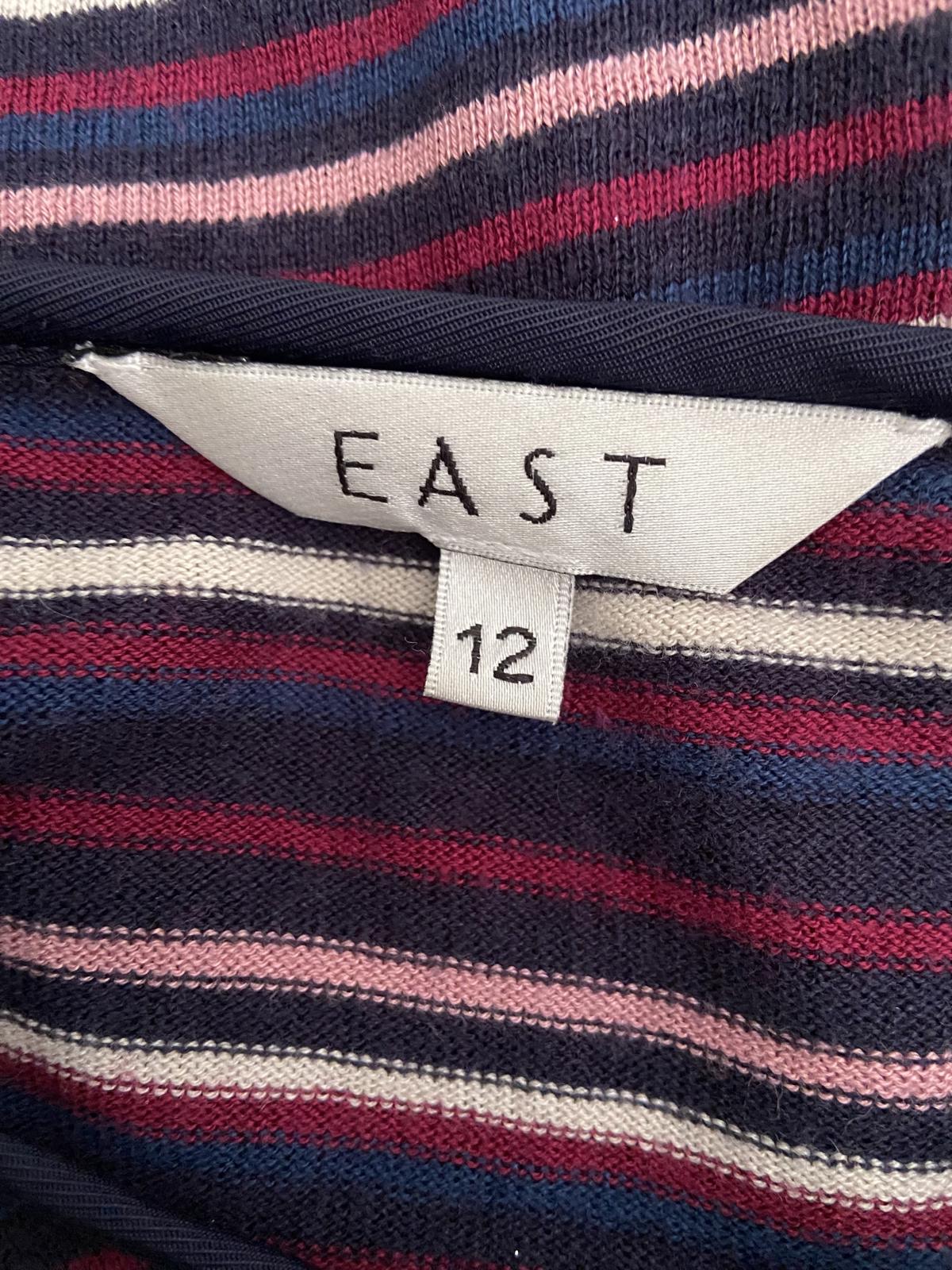 East Striped Cardigan - Navy Multi, Silk & Cashmere Blend, Size 12