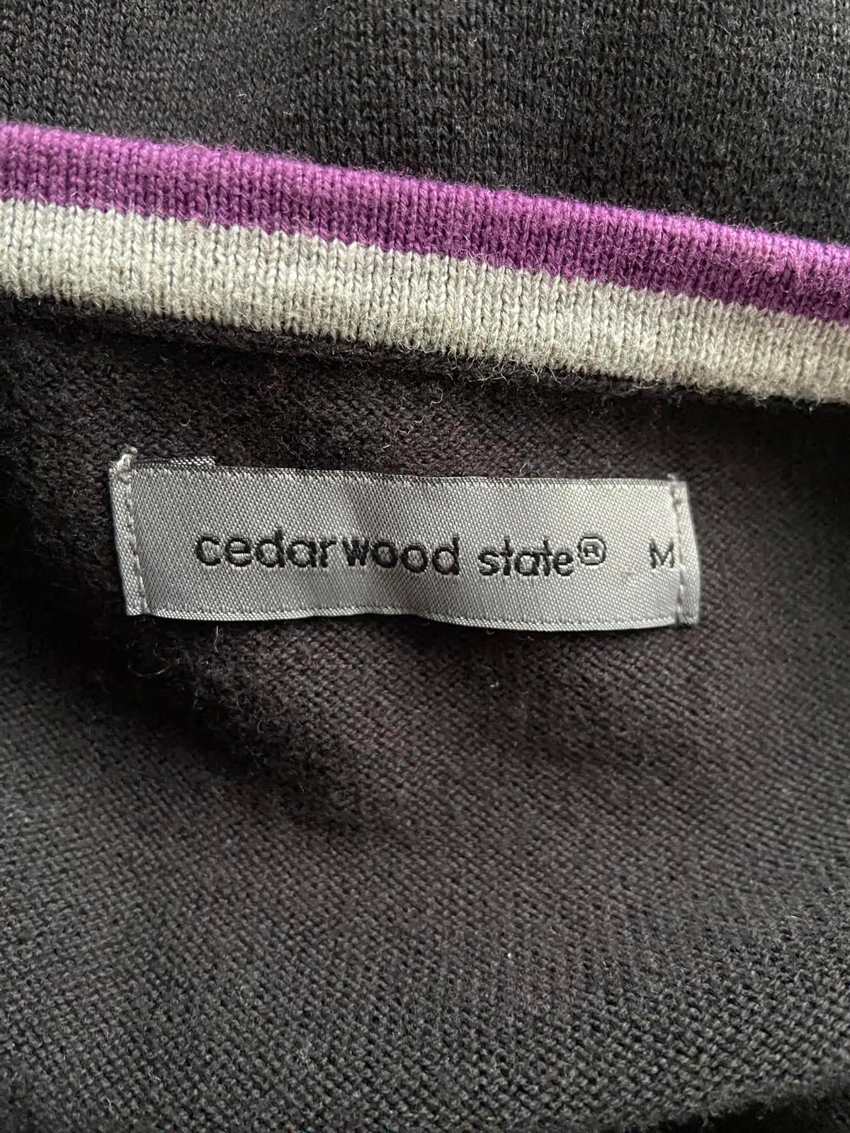 Cedarwood State Size M Men’s Purple & Grey Plaid V-Neck Cotton Knit Jumper