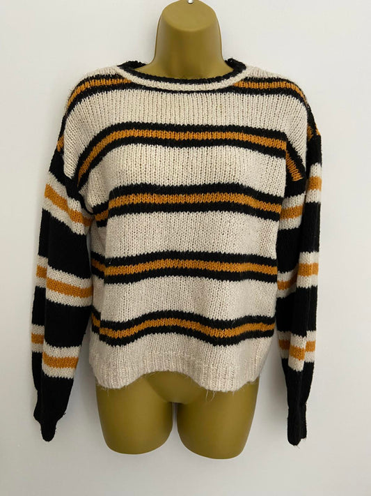 Primark Lightweight Striped Sweatshirt - Black, Cream & Orange, Size XS