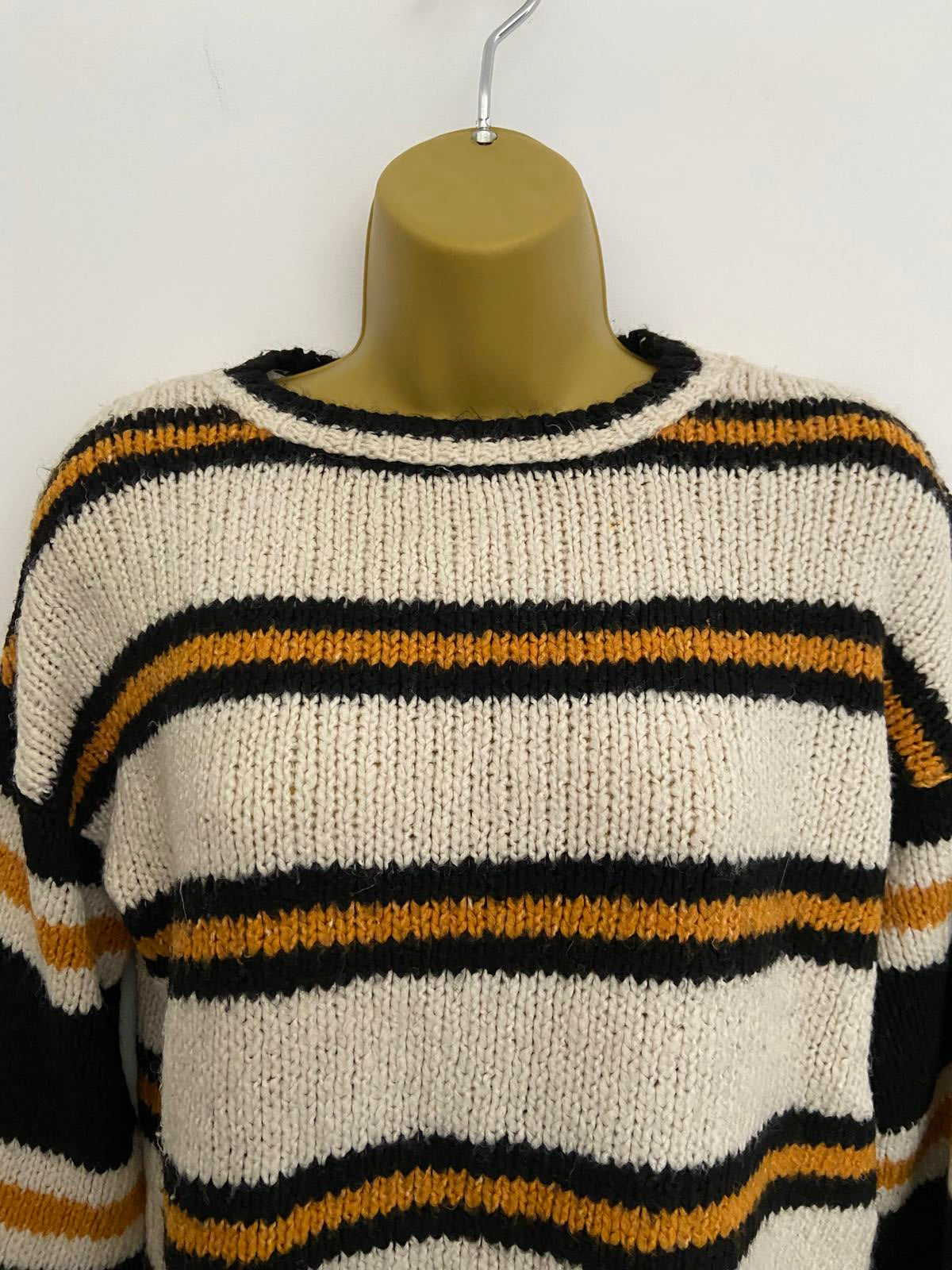 Primark Lightweight Striped Sweatshirt - Black, Cream & Orange, Size XS