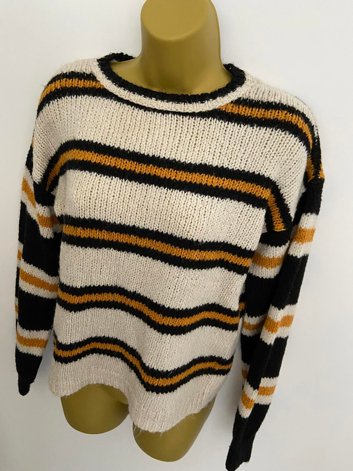 Primark Lightweight Striped Sweatshirt - Black, Cream & Orange, Size XS