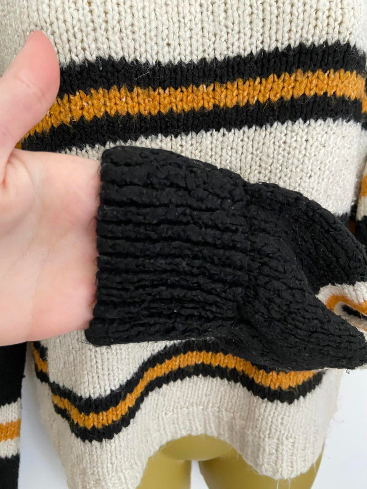 Primark Lightweight Striped Sweatshirt - Black, Cream & Orange, Size XS