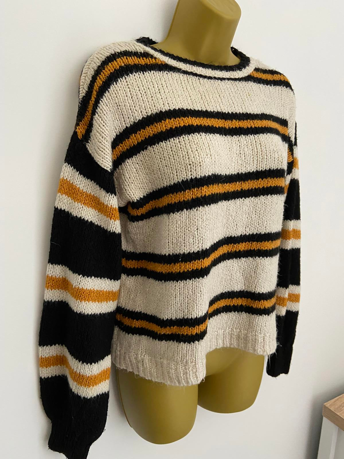 Primark Lightweight Striped Sweatshirt - Black, Cream & Orange, Size XS