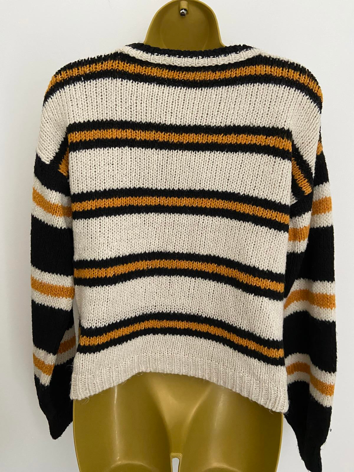 Primark Lightweight Striped Sweatshirt - Black, Cream & Orange, Size XS