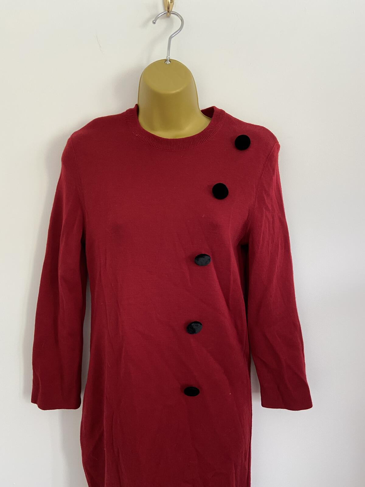 Deep Red Knit Jumper Dress With Velvet Button Detail Size 8-10