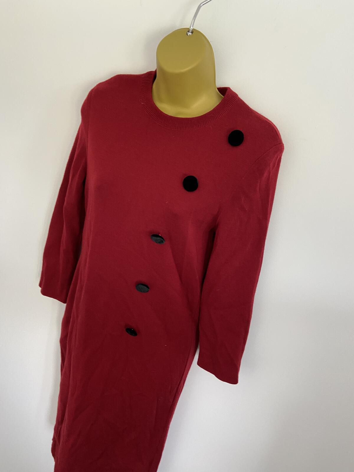 Deep Red Knit Jumper Dress With Velvet Button Detail Size 8-10