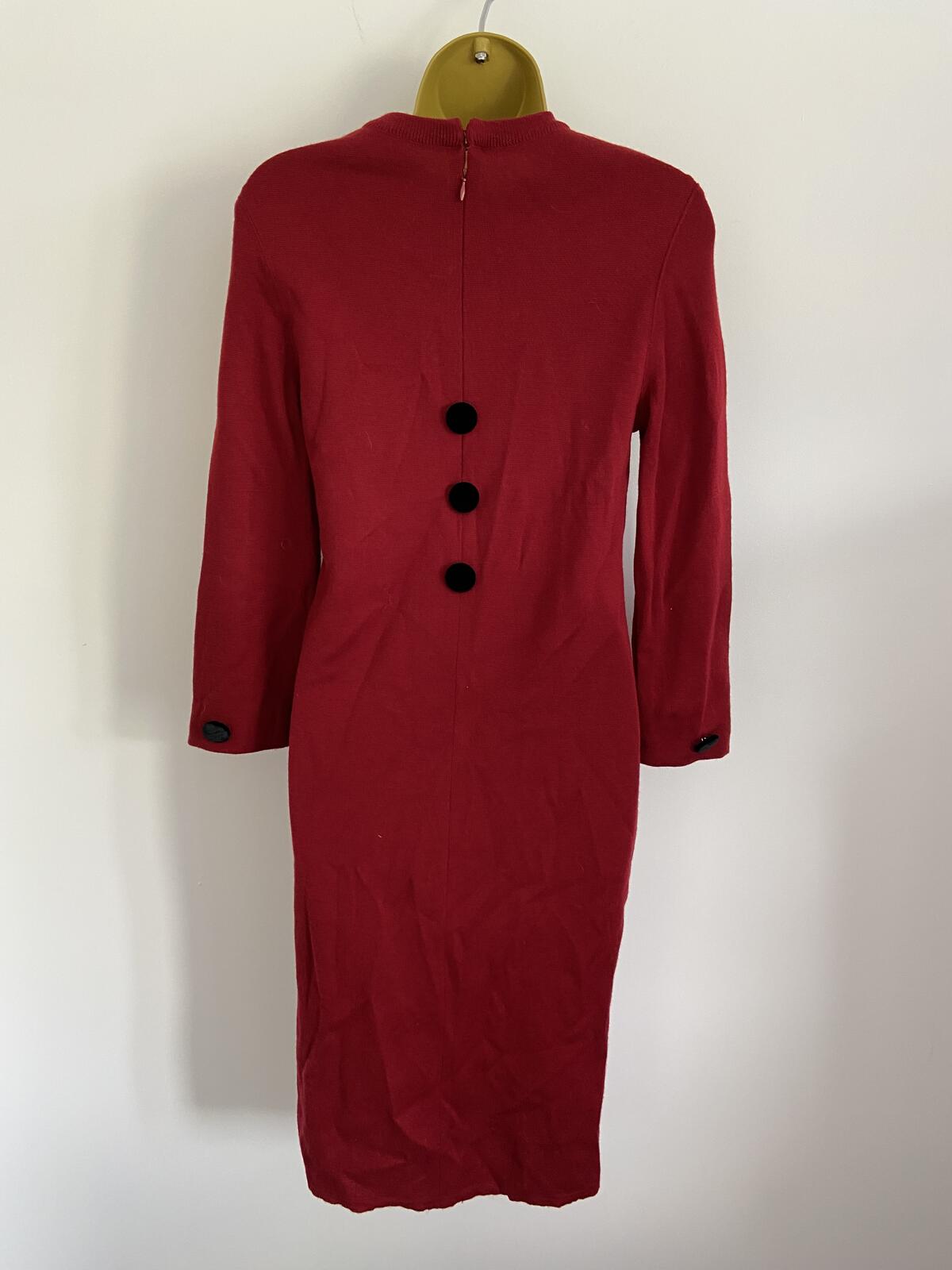 Deep Red Knit Jumper Dress With Velvet Button Detail Size 8-10