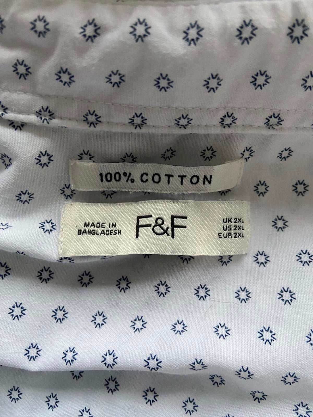 F&F Men's Size 2XL White & Blue Dotted Short Sleeve 100% Cotton Summer Shirt