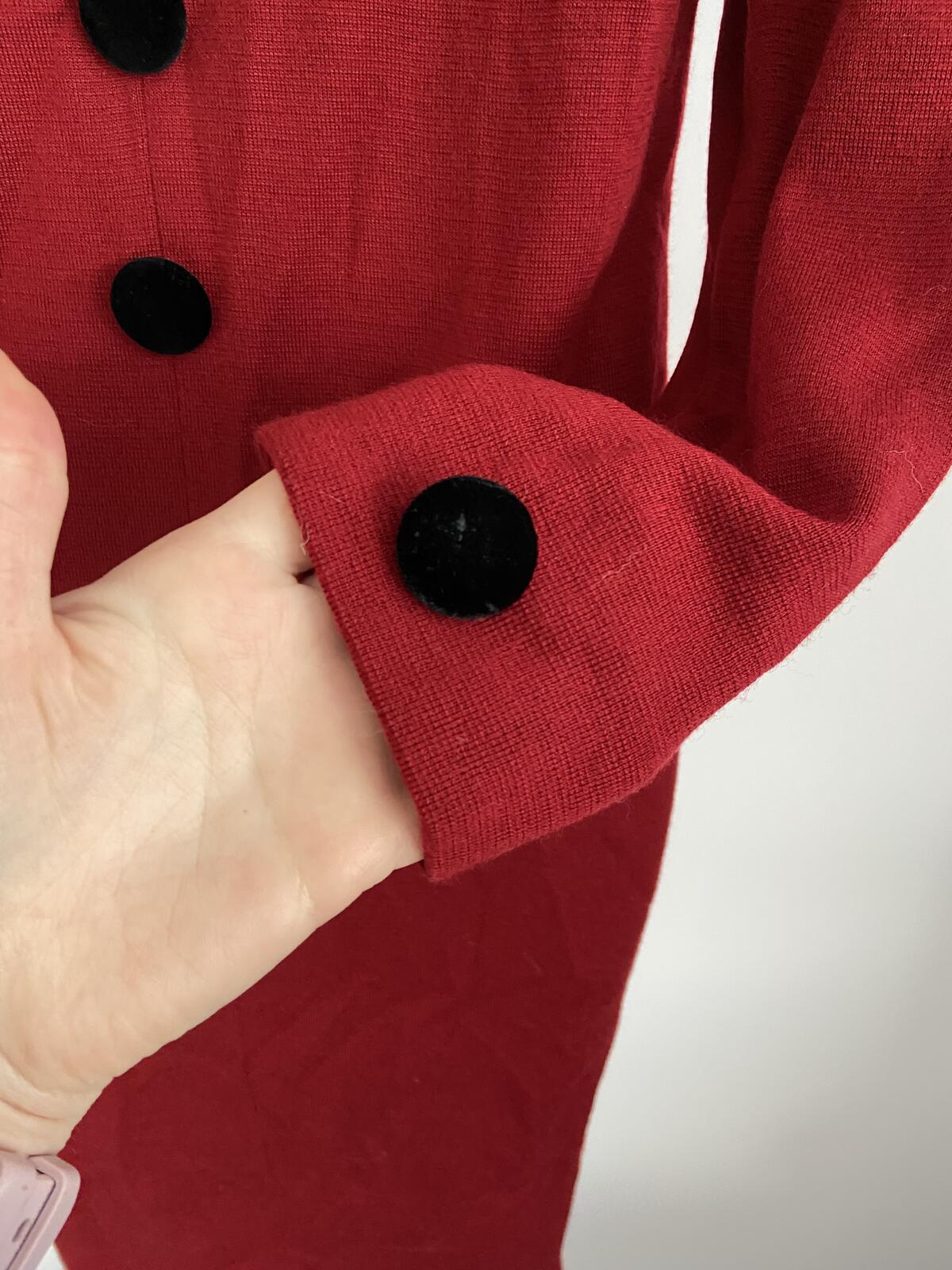 Deep Red Knit Jumper Dress With Velvet Button Detail Size 8-10