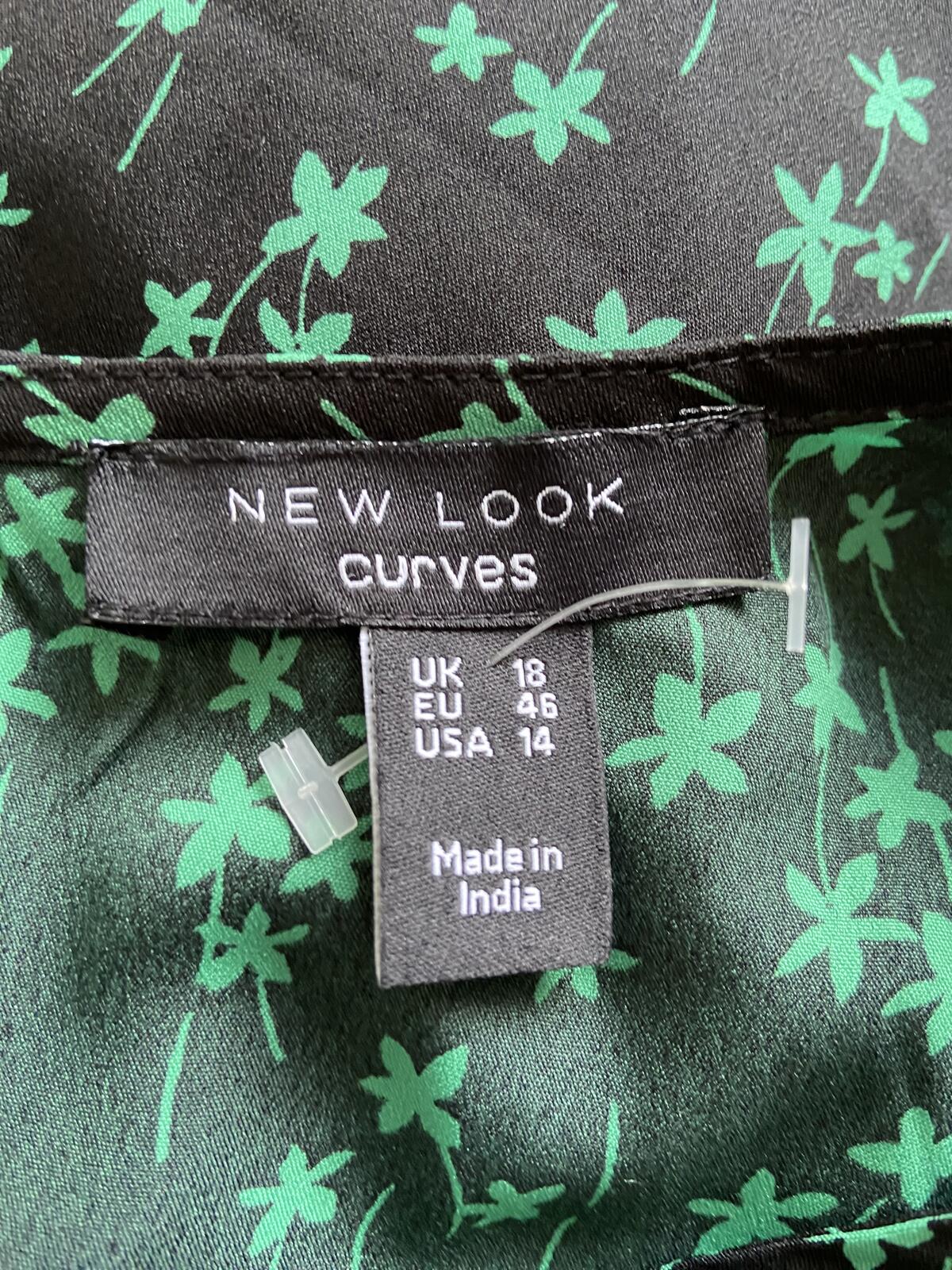 New Look Curves Black & Green Floral V-Neck Twist Front Midi Dress Size 18
