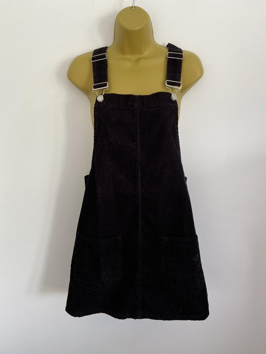 Denim & Co Black Corduroy Pinafore Dress With Pockets Size 12