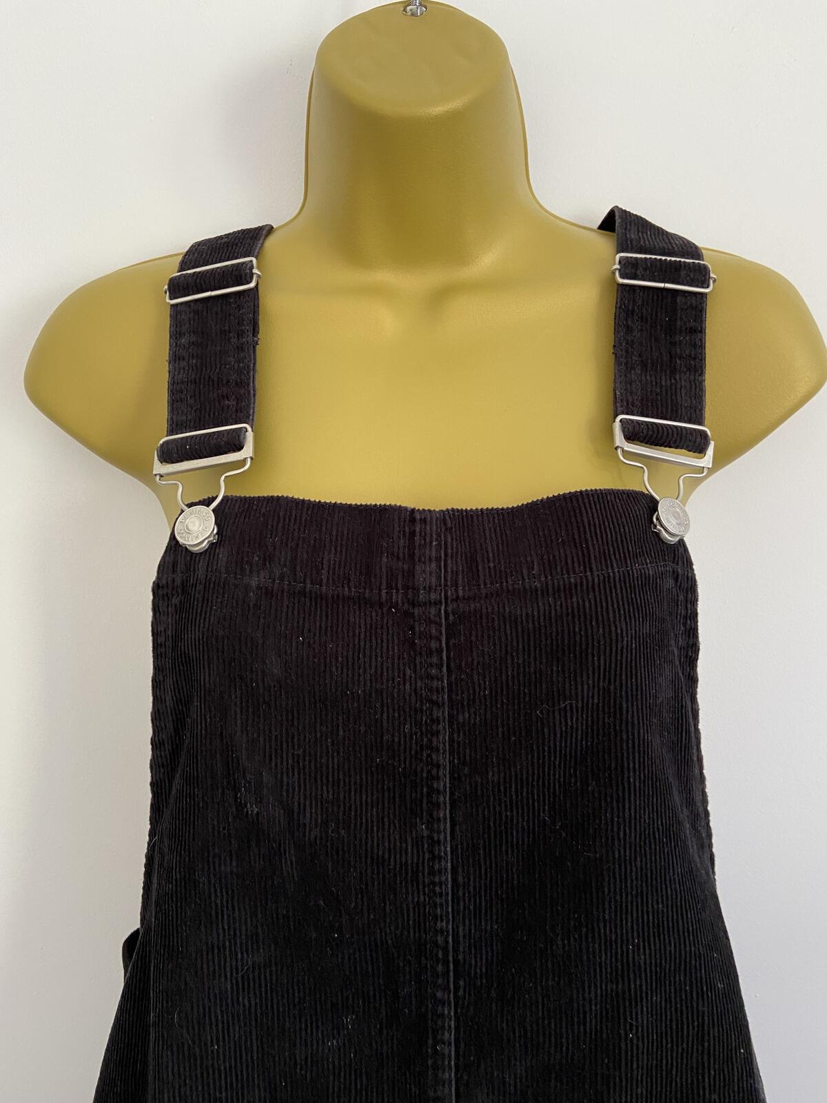 Denim & Co Black Corduroy Pinafore Dress With Pockets Size 12