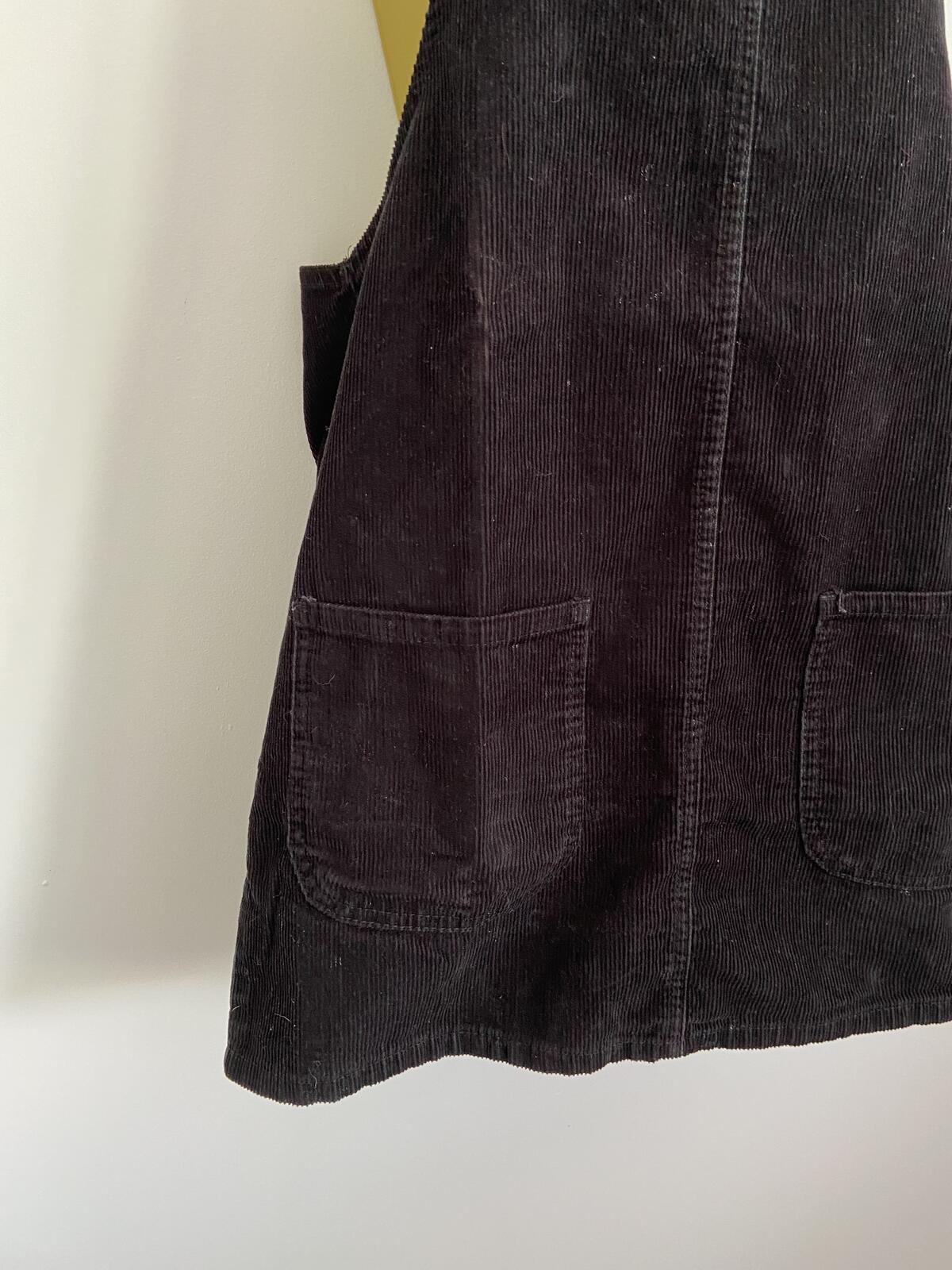Denim & Co Black Corduroy Pinafore Dress With Pockets Size 12