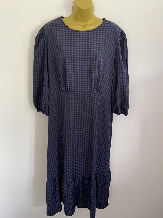 New Look Navy & Black Geometric Print Midi Dress Button Back Size 18
