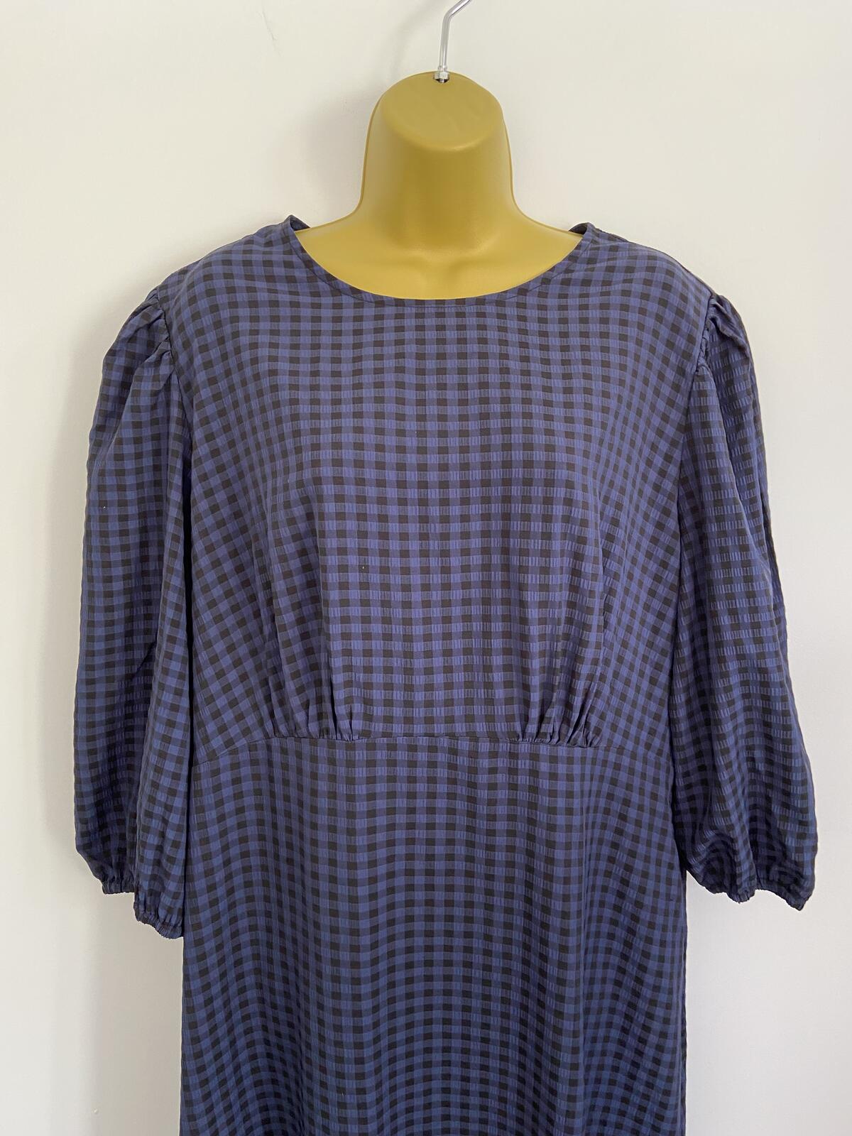 New Look Navy & Black Geometric Print Midi Dress Button Back Size 18