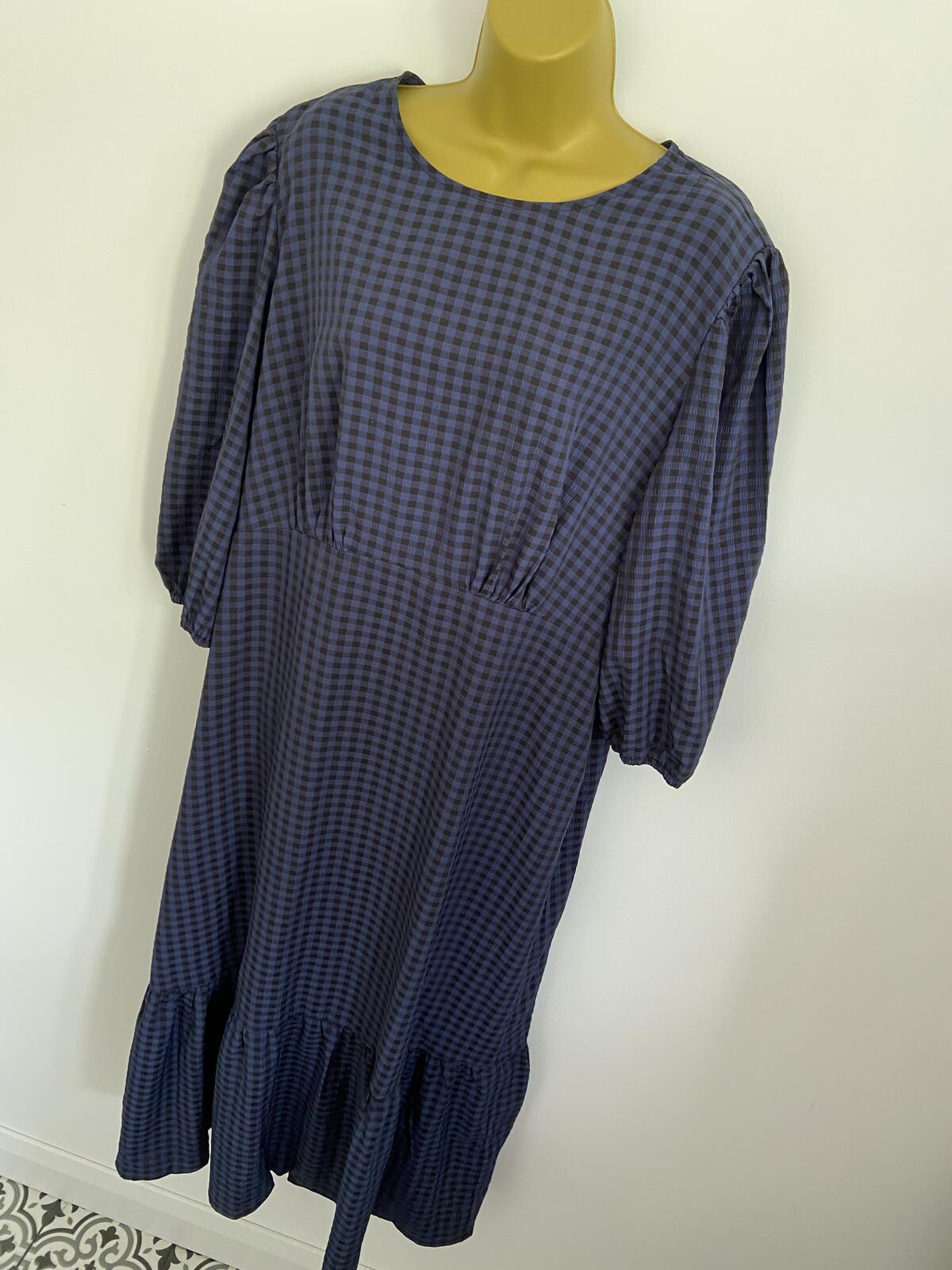 New Look Navy & Black Geometric Print Midi Dress Button Back Size 18