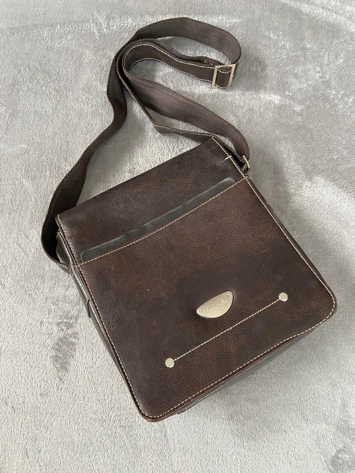 Malperro Brown Faux Leather Crossbody Messenger Bag Magnetic Clasp 28x25cm