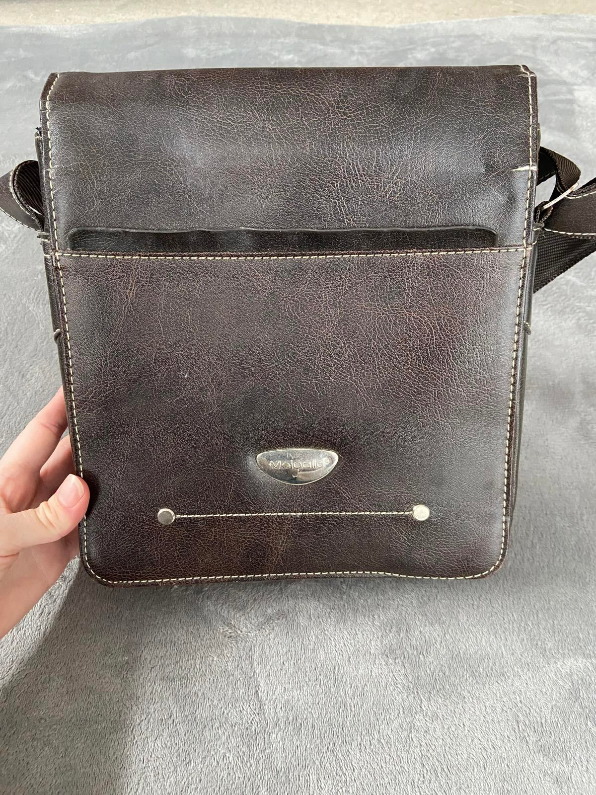 Malperro Brown Faux Leather Crossbody Messenger Bag Magnetic Clasp 28x25cm