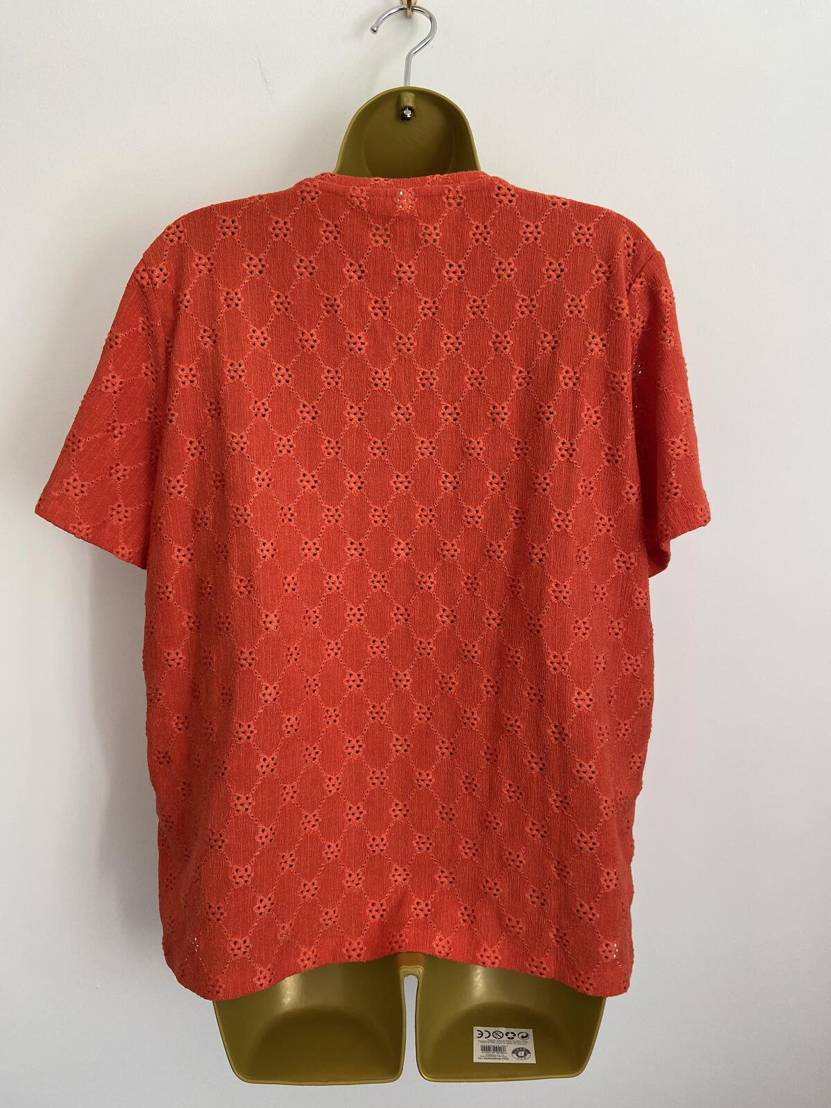 Damart Vibrant Orange Embroidered V-Neck Short Sleeve Blouse Size 18-20