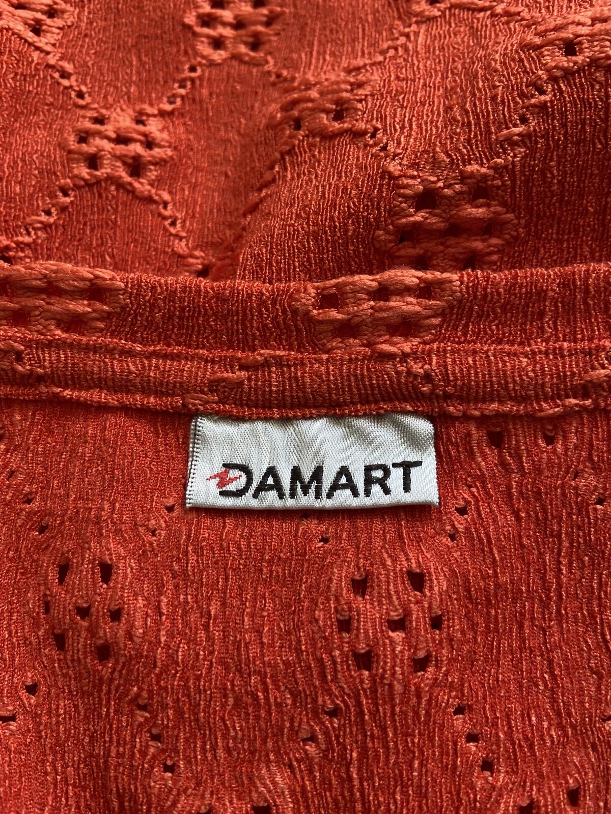 Damart Vibrant Orange Embroidered V-Neck Short Sleeve Blouse Size 18-20