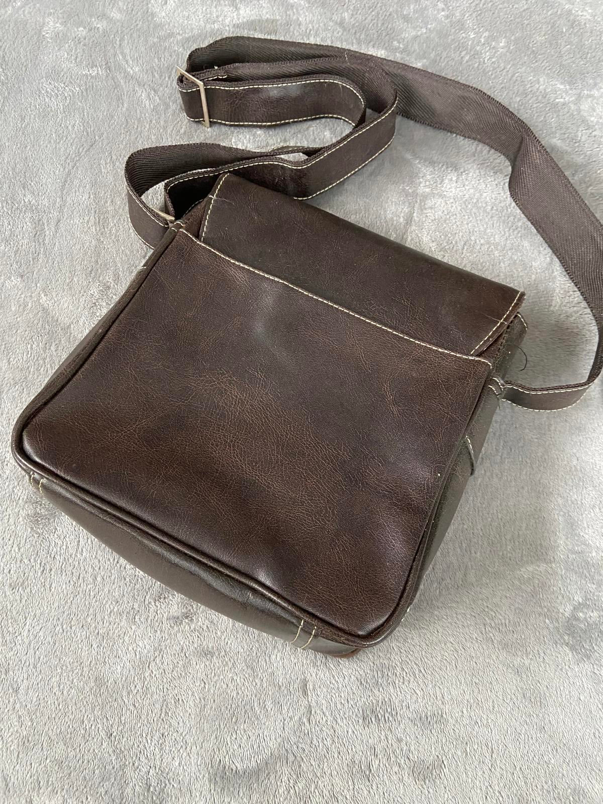 Malperro Brown Faux Leather Crossbody Messenger Bag Magnetic Clasp 28x25cm