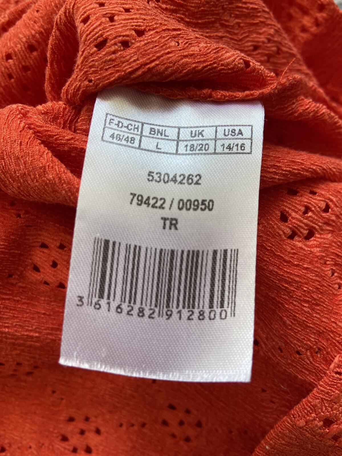 Damart Vibrant Orange Embroidered V-Neck Short Sleeve Blouse Size 18-20
