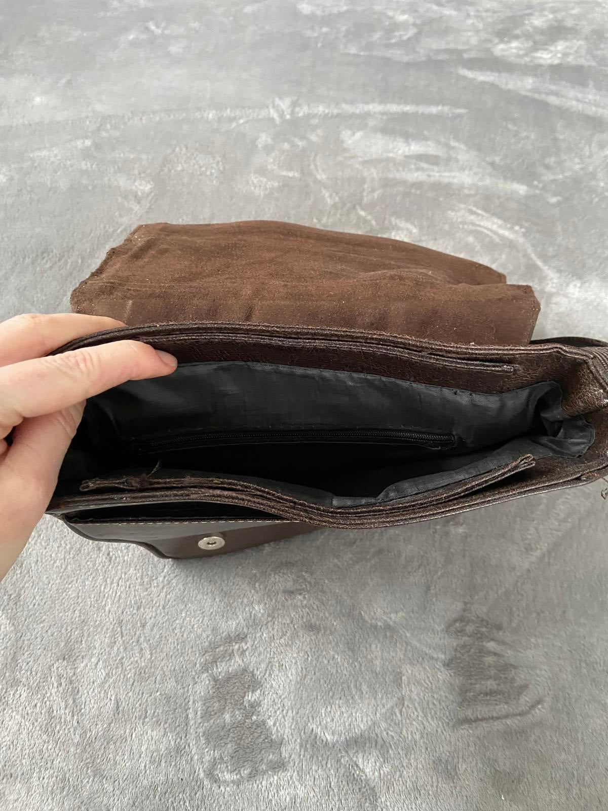 Malperro Brown Faux Leather Crossbody Messenger Bag Magnetic Clasp 28x25cm