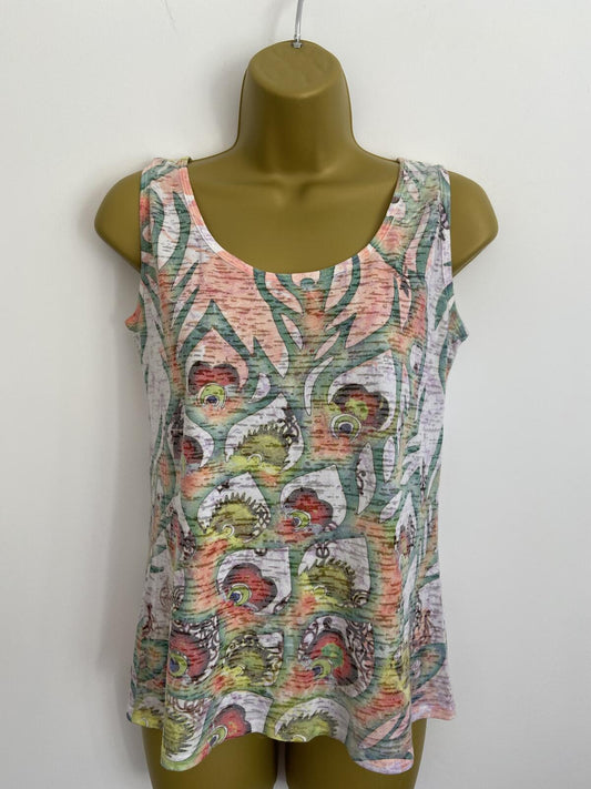Soft Cotton Blend Sleeveless Vest Top Pink & Green Abstract Print Size M