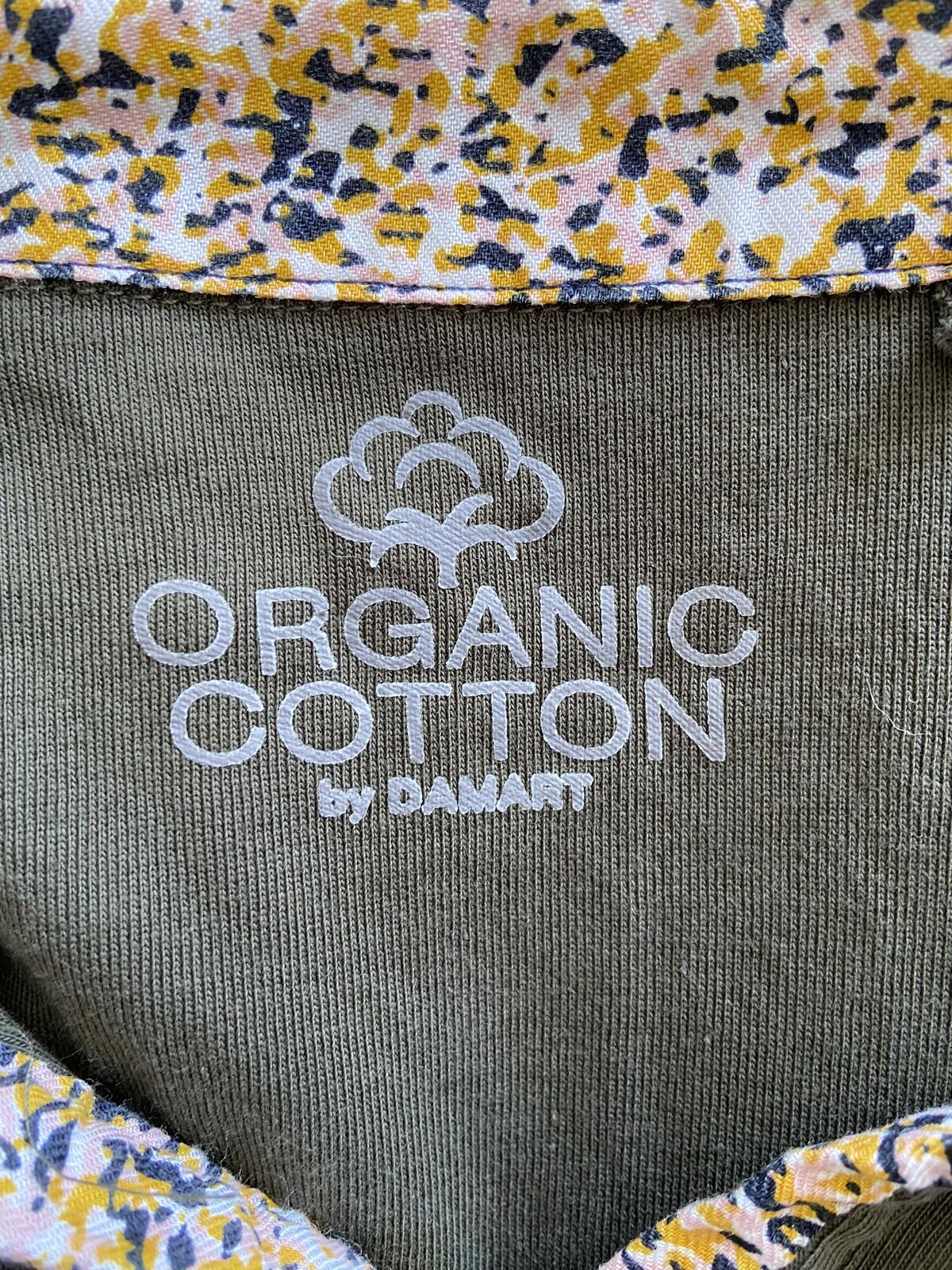 Damart Khaki Organic Cotton 3/4 Sleeve Top Floral Collar Size 14-16