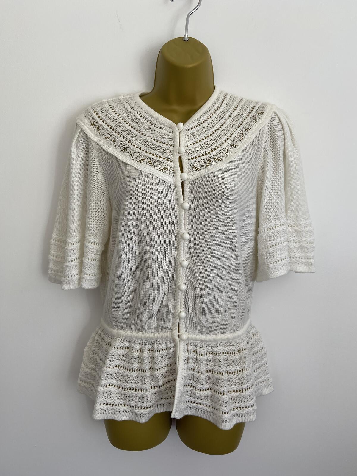 Medici Ivory Lace Crochet Style Short Sleeve Cardigan Size 8