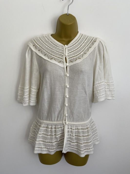 Medici Ivory Lace Crochet Style Short Sleeve Cardigan Size 8