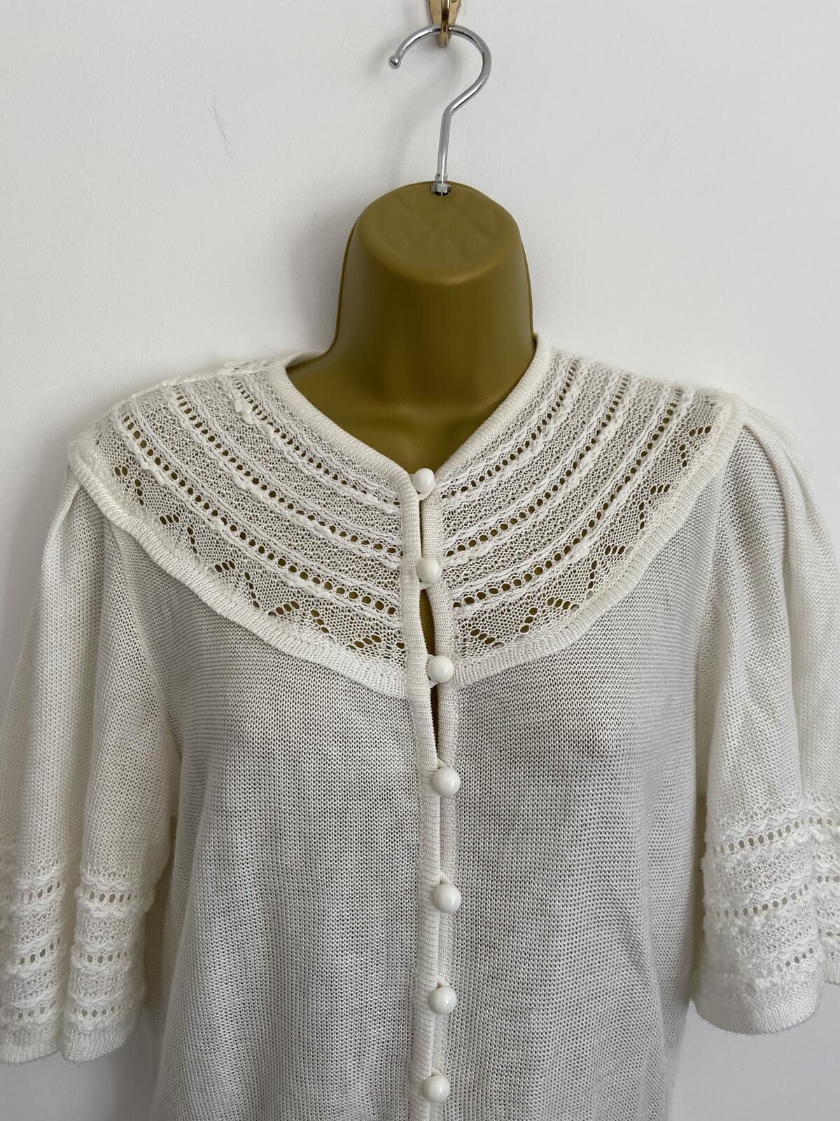 Medici Ivory Lace Crochet Style Short Sleeve Cardigan Size 8