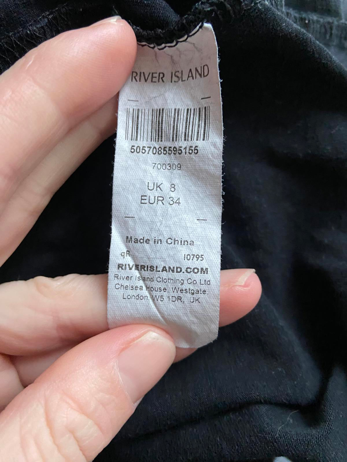 River Island Size 8 Black T-Shirt Mini Dress Ruffle Cut Out Open Shoulder Sleeve