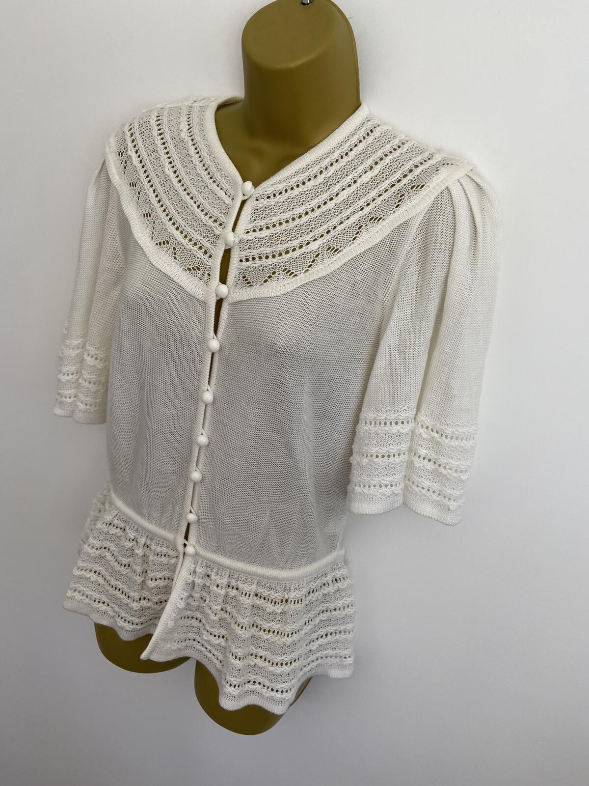 Medici Ivory Lace Crochet Style Short Sleeve Cardigan Size 8