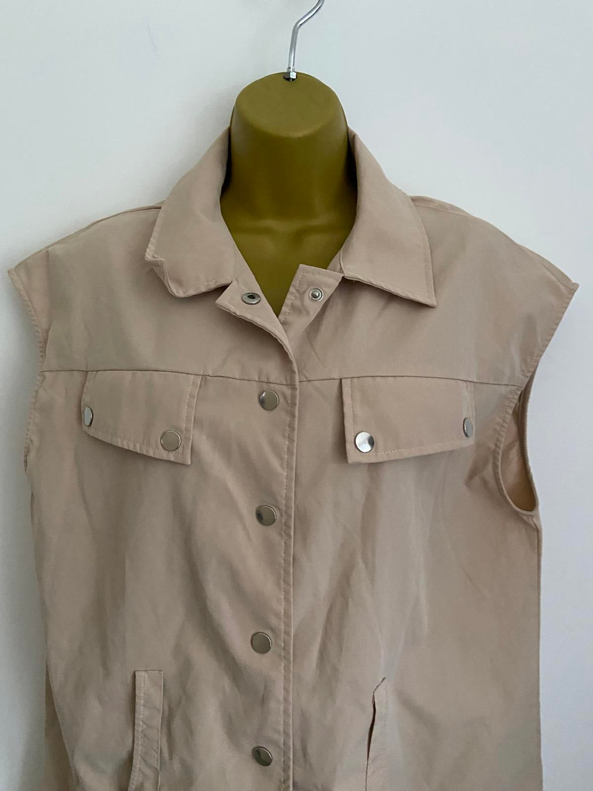 Sollinarry Size L Beige Sleeveless Playsuit Utility Cargo Romper Jumpsuit