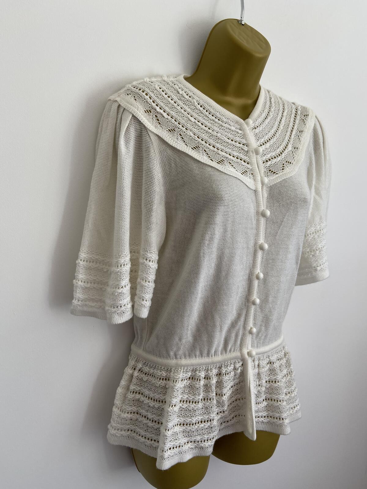 Medici Ivory Lace Crochet Style Short Sleeve Cardigan Size 8
